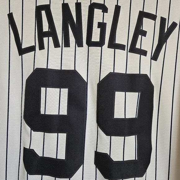 Nike White Pinstripe New York Yankees Men's Shirt/ Jersey LANGLEY 99 Size XL - Picture 7 of 9